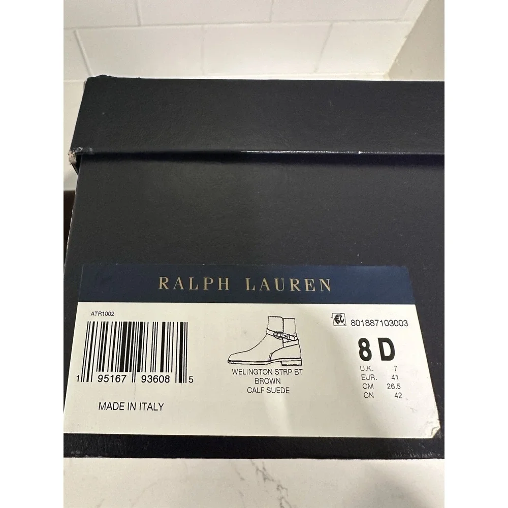 Ralph Lauren Purple Label Welington Strap Boots Mens 8D Brown Calf Suede Italy